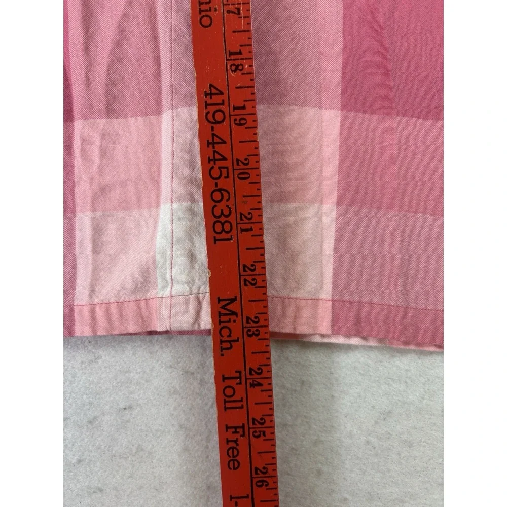 Christopher & Banks Large Pink Plaid Button Front Shirt Sz L 3/4 Sleeve Layer